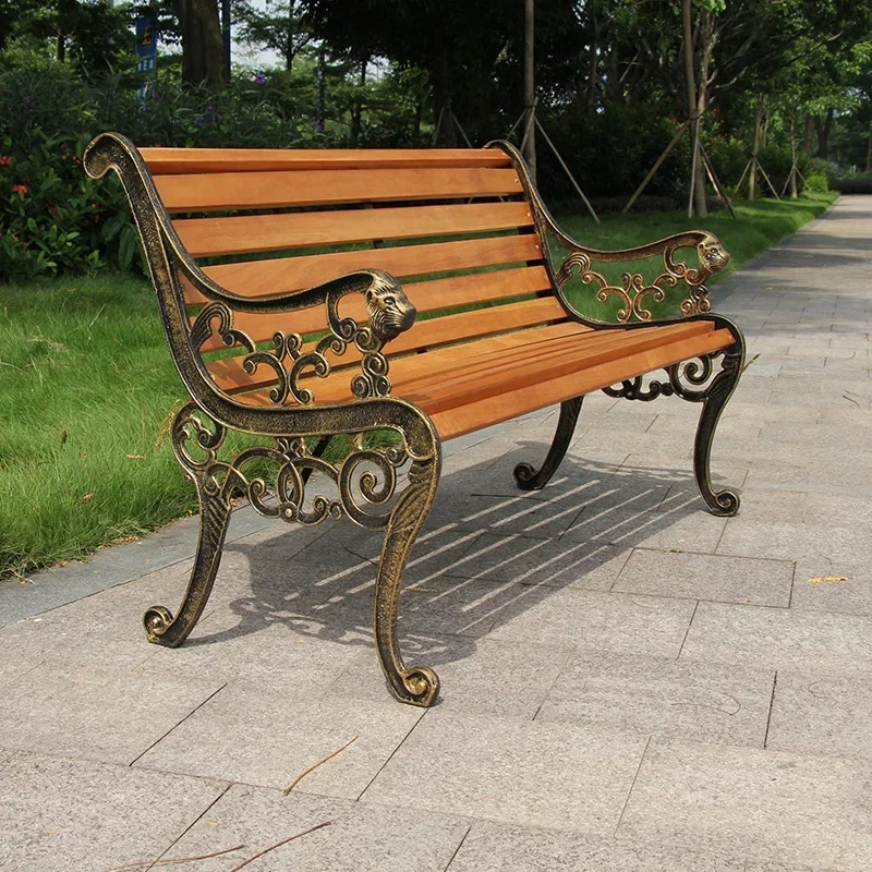 Modern design wooden outdoor furniture garden courtyard park bench with cast iron legs