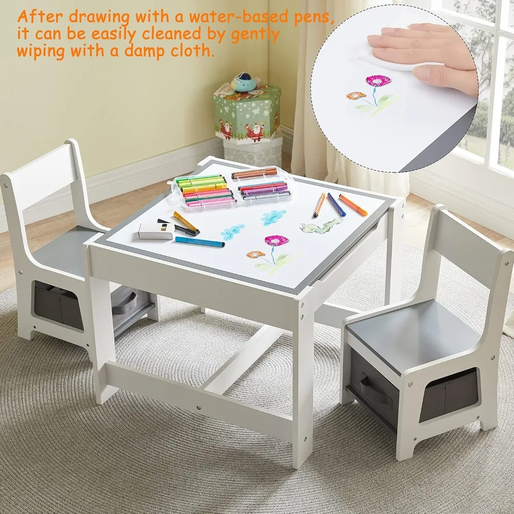 Conjunto de mesa e cadeira infantil, mesa de atividades de madeira 3 em 1 com gaveta de armazenamento para desenho infantil, leitura, 2 em 1 destacável