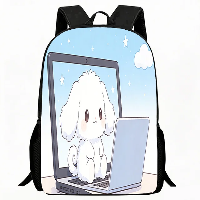 

Kids Bag Cute Cartoon Puppy with Laptop Print Backpack Durable Breathable School Bag Adjustable Lightweight Casual Daypack for K