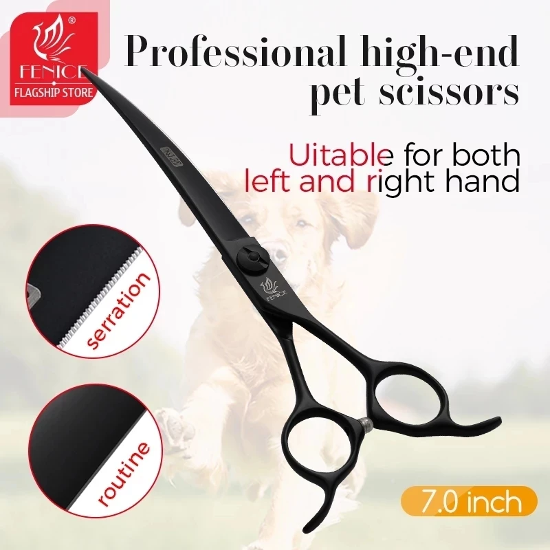 Fenice 7.0 inch Black Curved Professional Grooming Scissors Dog Hair Cutting Shear JP440C Pet Dog Supplies