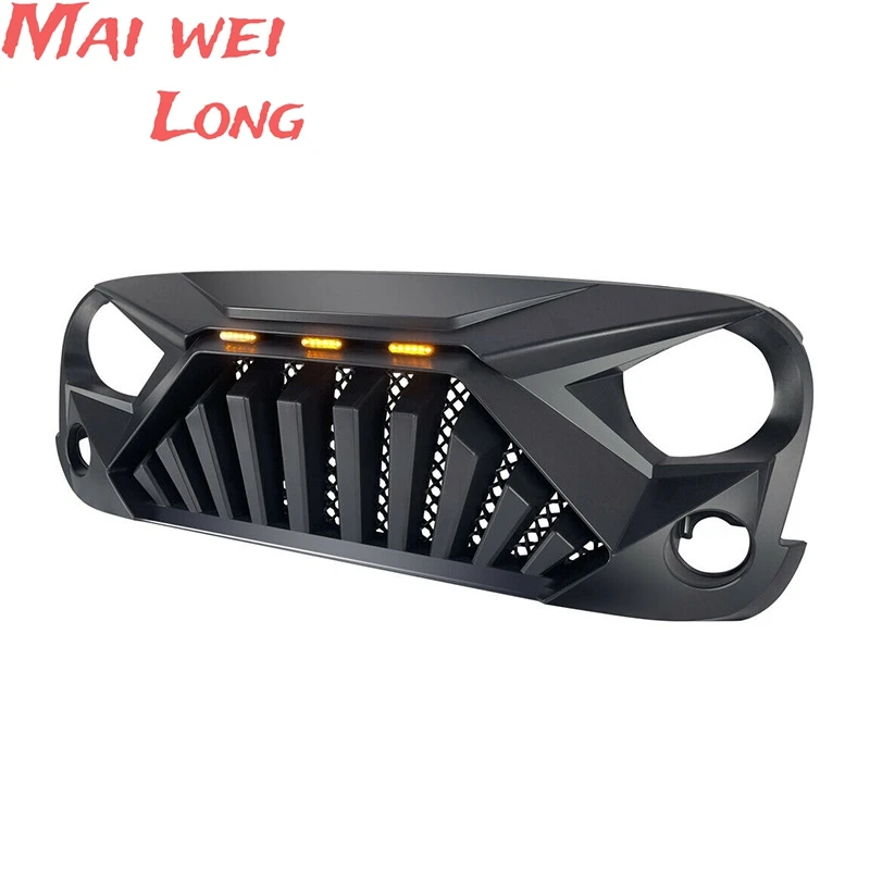 Off-road Car Radiator Grille With LED Turning Signal Light Bumper Upper Mesh Cover Racing Grills For Jeep Wrangler JK JL JT