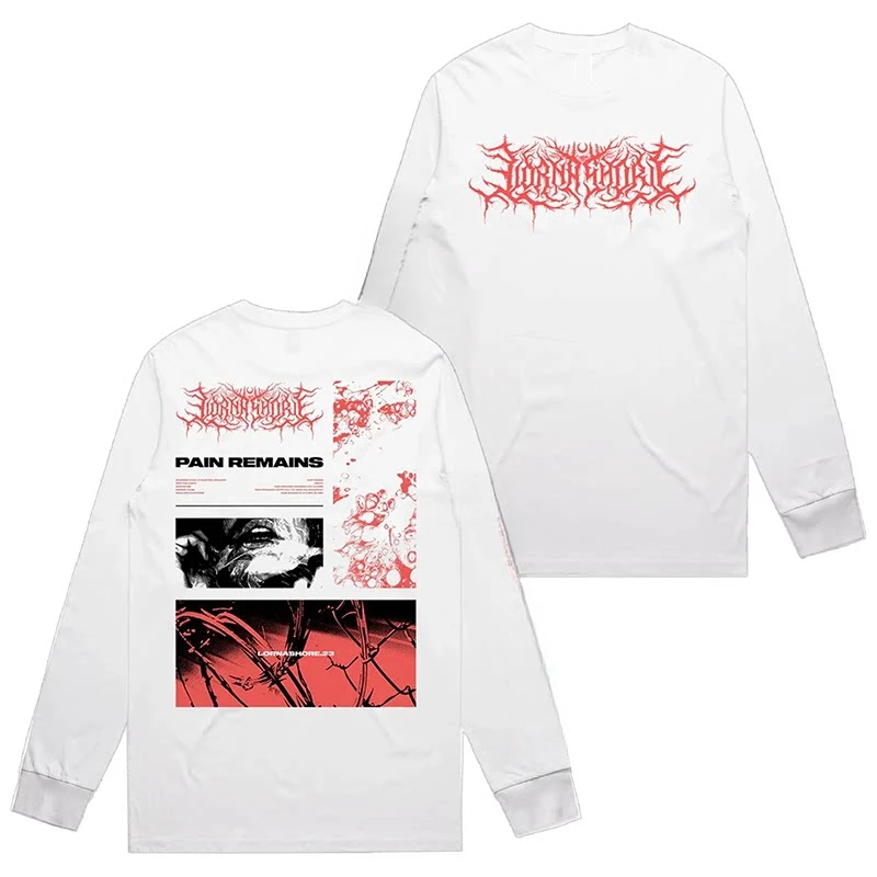 Camiseta masculina de manga comprida com gola redonda da banda pop Lorna Shore Band's Heavy Metal Rock Men's Punk Album - American Long-sleeved Crew-n