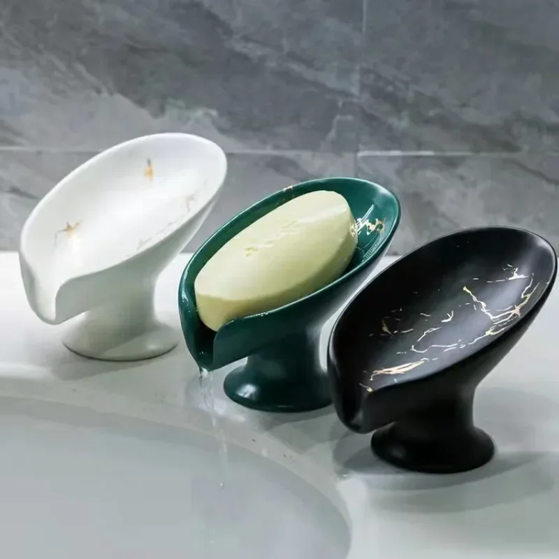 

1PCS Ceramic Leaf-shaped Drain Soap Dish Bathroom Shower Sponge Storage Board Soap Drain Box