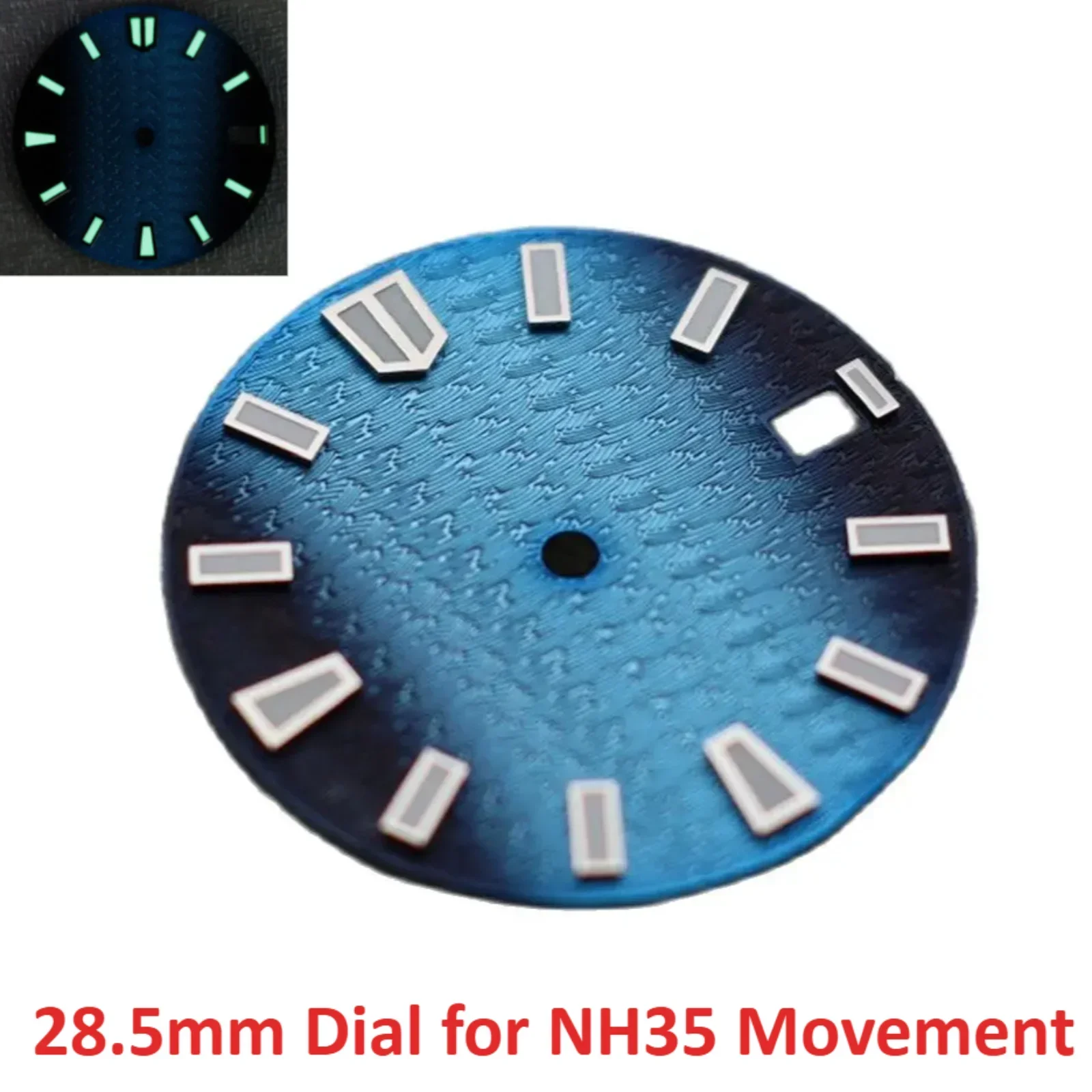 ダイビングフェイス用発光時計ダイヤル,グラデーション,黒,青,緑,発光,nh35,nh36,28.5mm