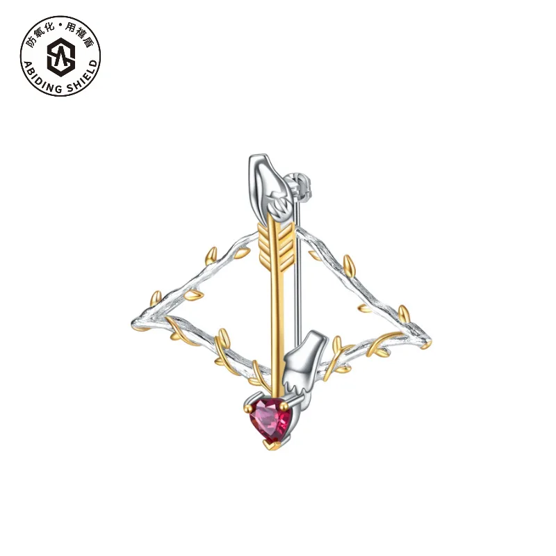 Cupid Bow And Arrow Design Natural Colored Treasure Brooch S925 Silver Inlaid Garnet Brooch Pendant Dual-purpose Model