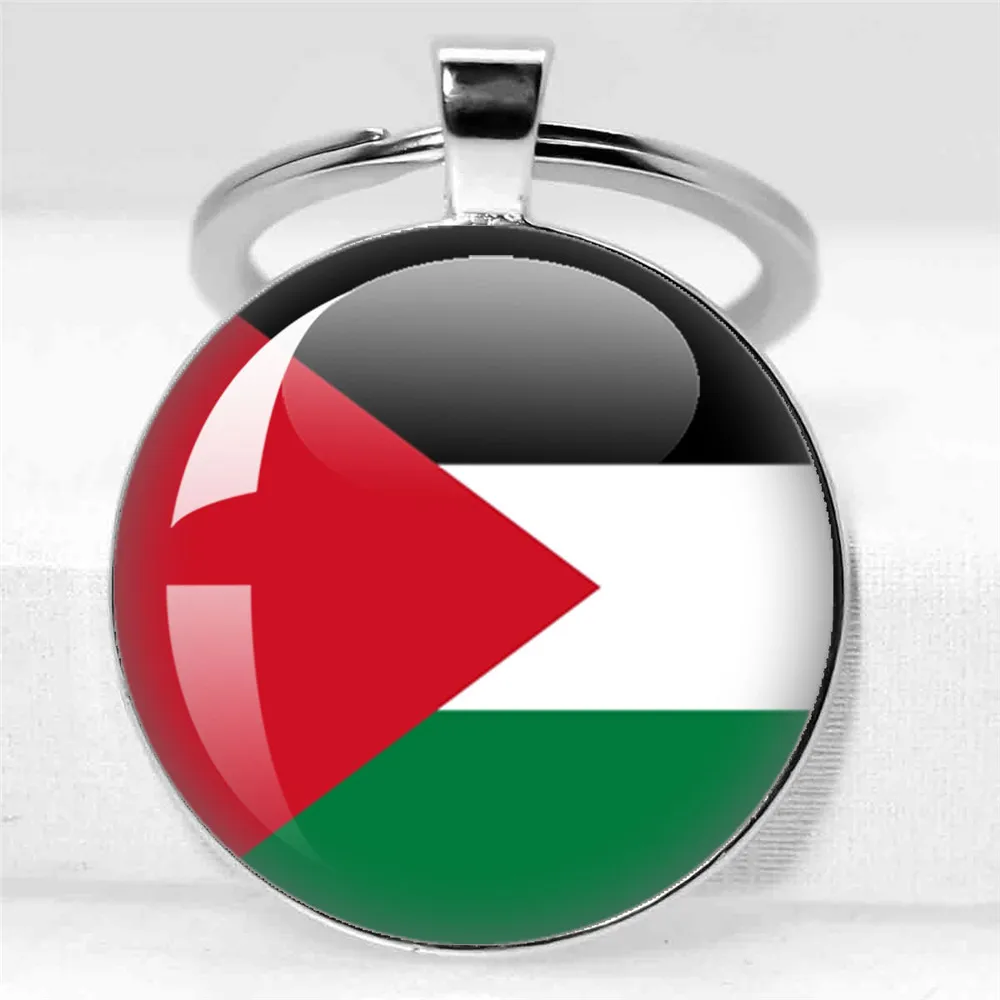 Art Patterns Personalized Palestine Nation Flag Emblem 25mm/30mm Glass Dome Keychain Key Rings for Women Men Jewelry Gift