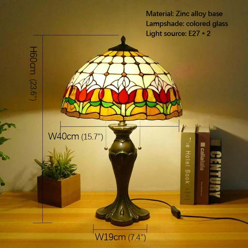 TINNY Tiffany Table Lamp American Retro Living Room Bedroom Lamp Luxurious Villa Hotel  Stained Glass Desk Lamp