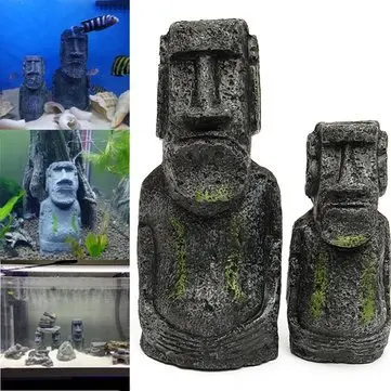 Aquarium Moai Statues Easter Island Head Ornaments Statues Fish Tank Landscaping Decor Home Tabletop Terrarium Aquascapin