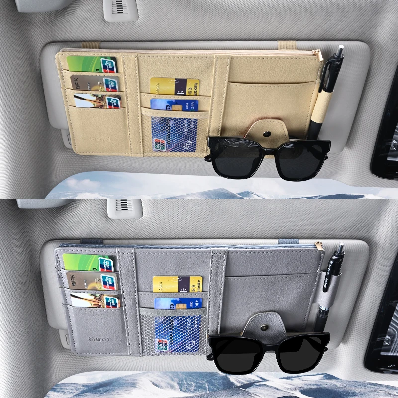 Car Sun Visor Organizer Multi-Pocket Business Card Storage Management Sunglasses Holder Visor Sundries Case Interior Accessories