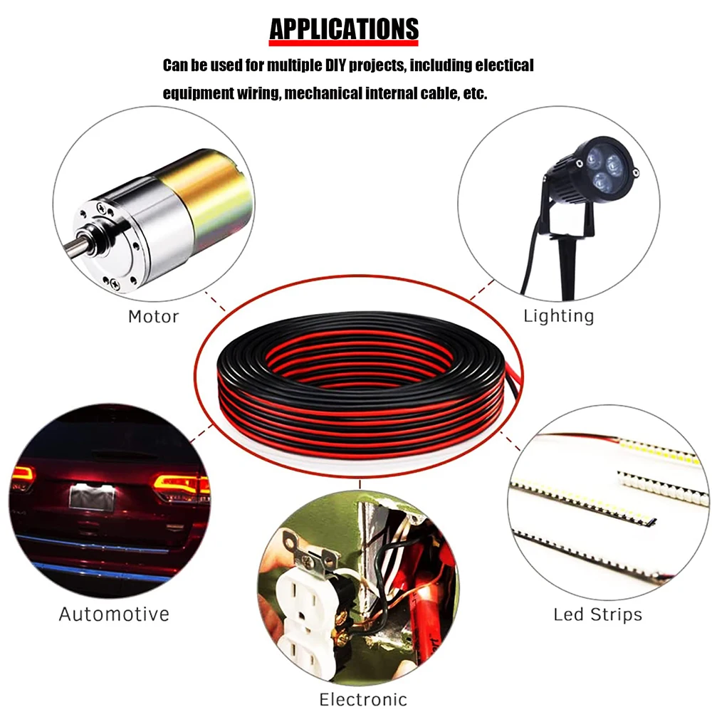 10m-1m 2 Pin Electrical Wires UL2468 28/26/24/22/20/18/16 AWG Red Black Cable Speaker Wire For LED Car Audio 12V JST Connector