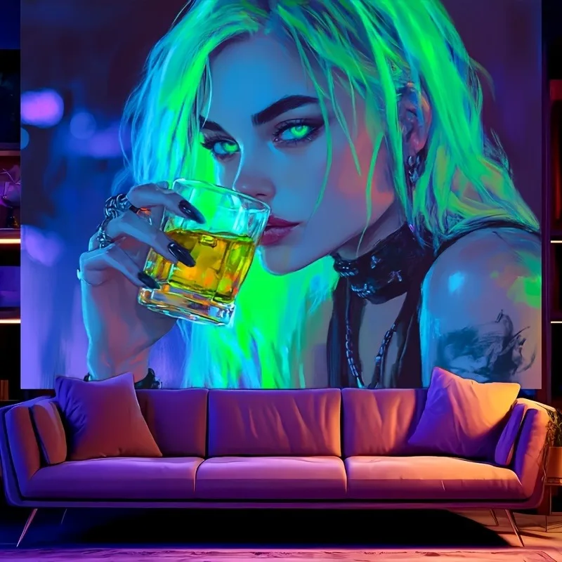 Glittering Green Haired Goddess Fluorescent Tapestry Shine BrightUV tapestry wall hanging bedroom