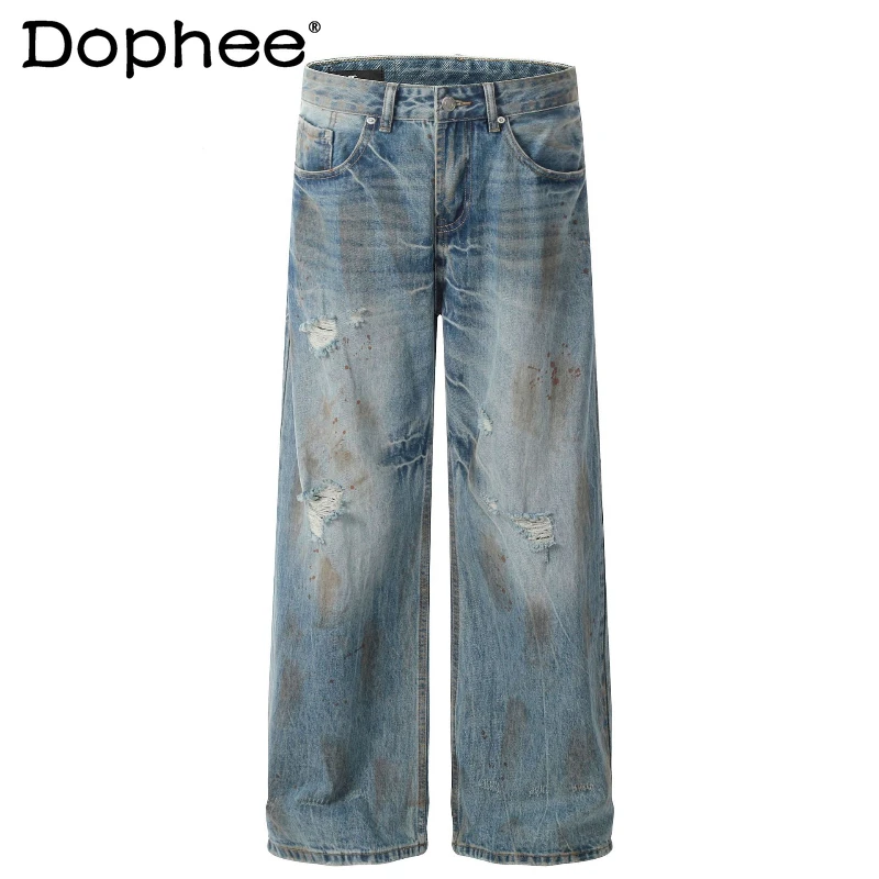 

Модные джинсы унисекс 2026 года, весна, новинка, высококачественные, свободные, комфортные, с дизайном «дырки», шикарные джинсовые брюки, с декоративными карманами, длинные джинсы