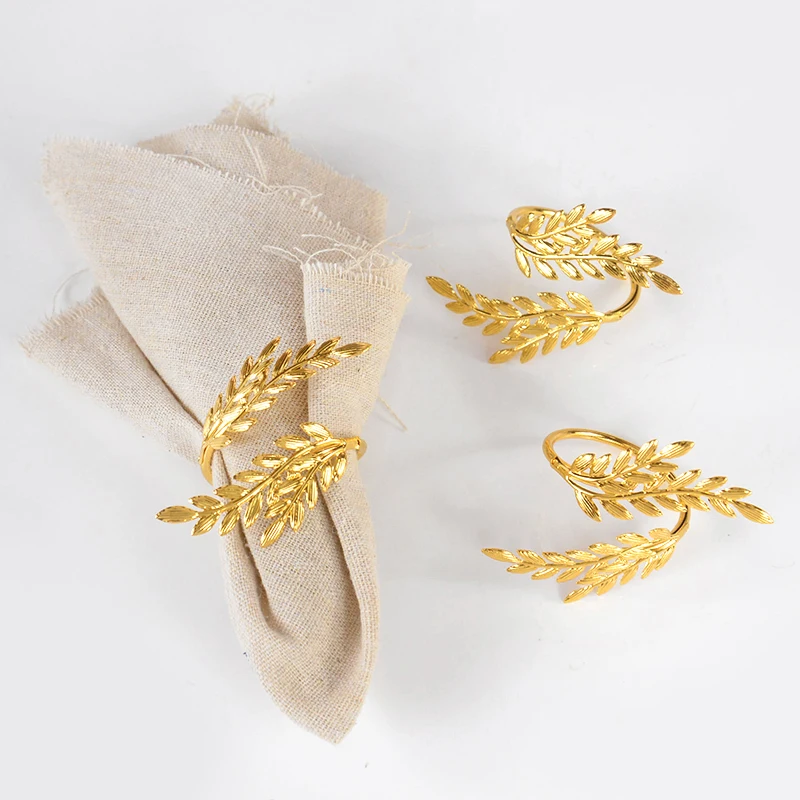 

6Pcs Gold Metal Leaf Napkin Rings Fall Napkin Buckle Holder Wedding Birthday Party Dinnig Table Decoration For Home