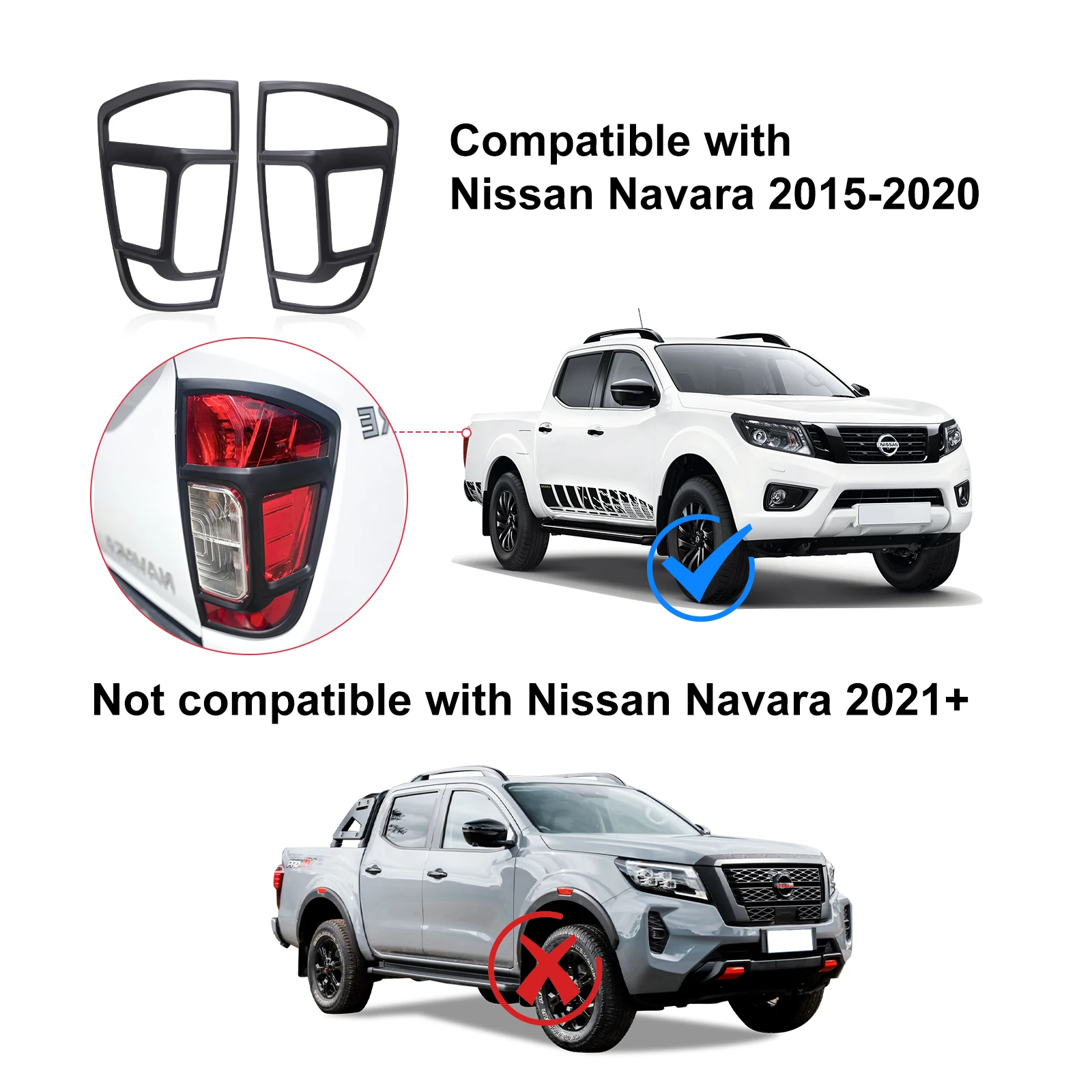 المصباح الخلفي غطاء اكسسوارات الكسوة لنيسان نافارا NP300 D23 2015-2020 DX ST-X ماتي الأسود ABS غطاء مصباح حامي