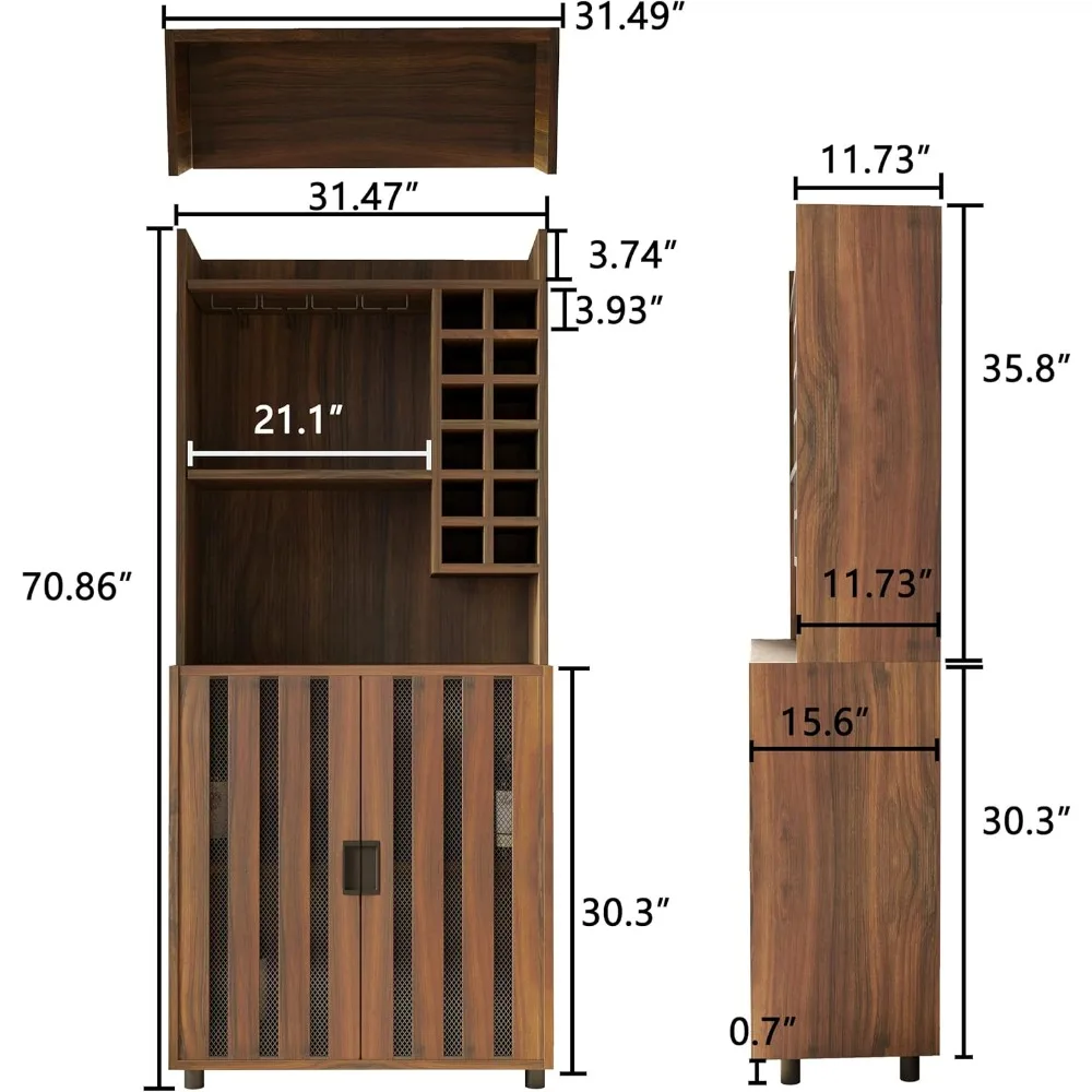 Wine Bar Cabinet for Liquor and Glasses with 12 Wine Bottle Racks, Kitchen Hutch Storage Cabinet for Living, Dining Room, Halle