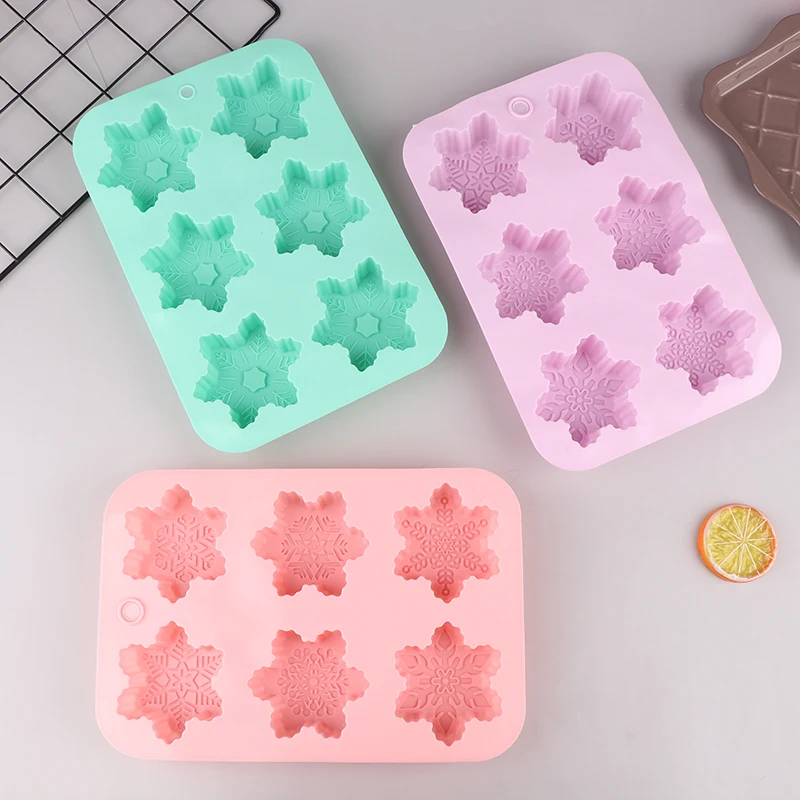 1Pc 6Cavity Snowflake Shape Silicone Mold DIY Handmade Soap Cake Mold Baking Decoration Mould Christmas Wedding Candy Mold