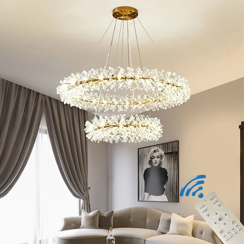 

Nordic Modern Flower Crystal Chandelier LED Suspension Lamp Luxury Chandeliers for Living Room 60 80 100cm Rings Hanging Lights