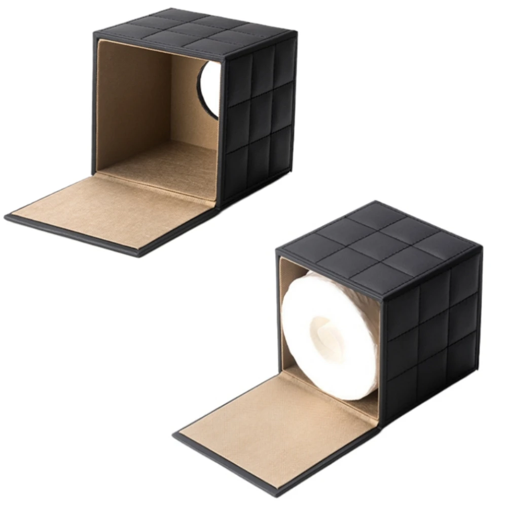 Creative Desktop Roll Paper Box, PU Leather Tissue Case, Cube Napkin Holder, Kitchen Pumping Tray, European Fashion Storage Box