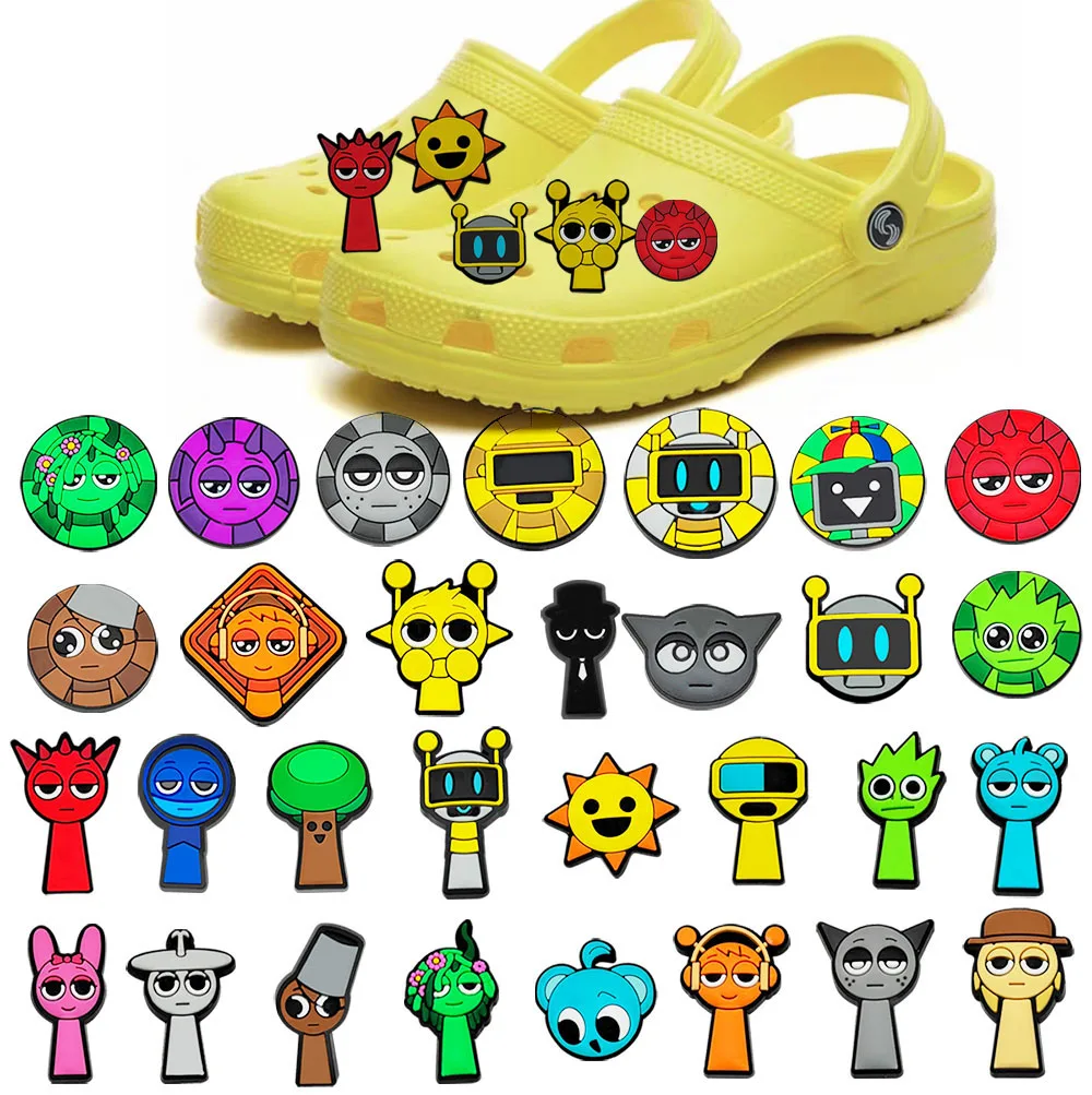 30Pcs Sprunki Plush Game Shoe Charms Clog Sandals Wristband Bracelets Decoration Shoes Accessories Buckle for Boys Girls