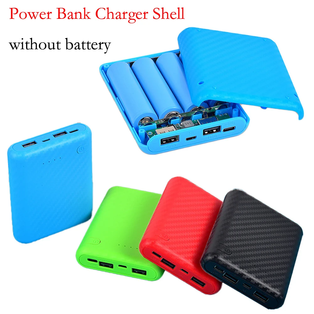1pc Battery Box Charger Shell 4 Slots Power Bank Housing Wit/ Dual USB Output/Input Port For Flat Head Batteries Without Battery