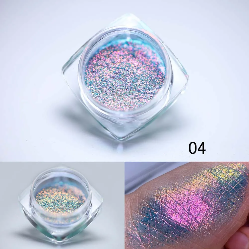 1Jar Polarized Chrome Nail Powder Chameleon Pigment Powder Pearl Luster Dual Color Magic Mirror Powder for Nail Art Decoration*@