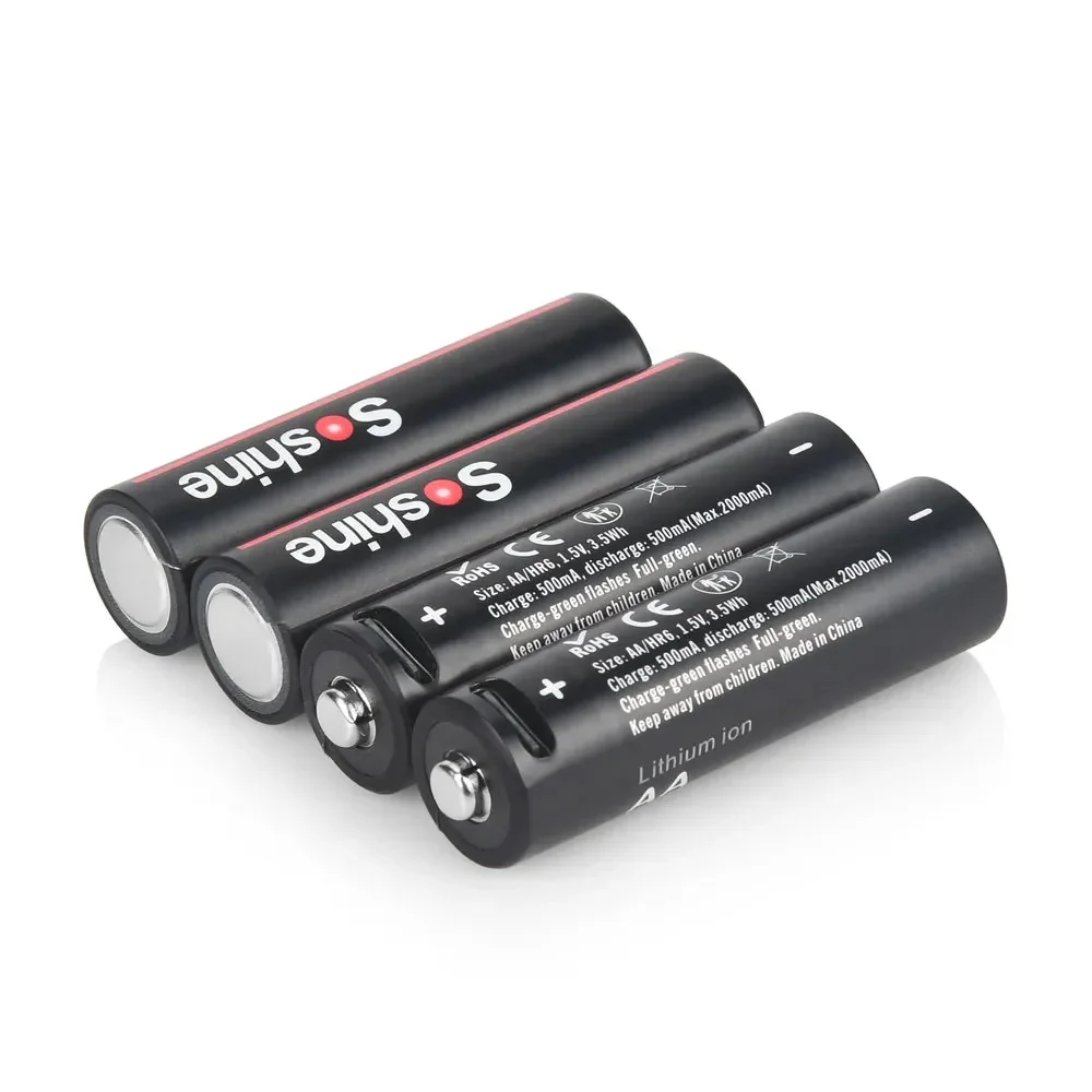 Soshine-batería de litio recargable USB, 1,5 V, 3500mWh, AA, con Cable USB 4 en 1 para máquina, cámara, Detector de humo, juego