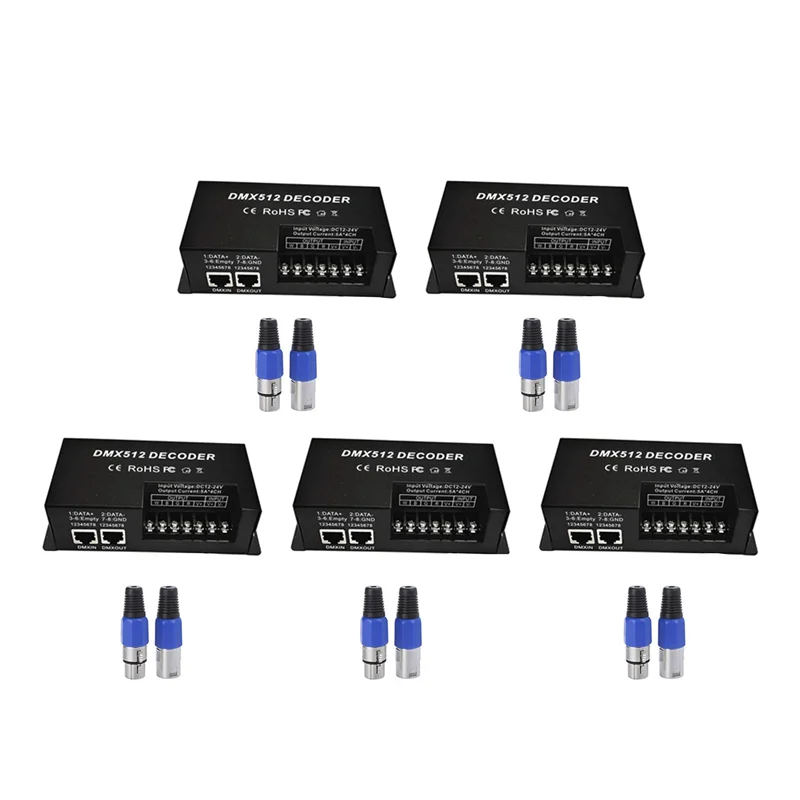 5X 4 Channel DMX Decoder RGBW PWM DMX512 Dimmer Driver RGBW LED Strip Light Controller Input 12V-24V DC