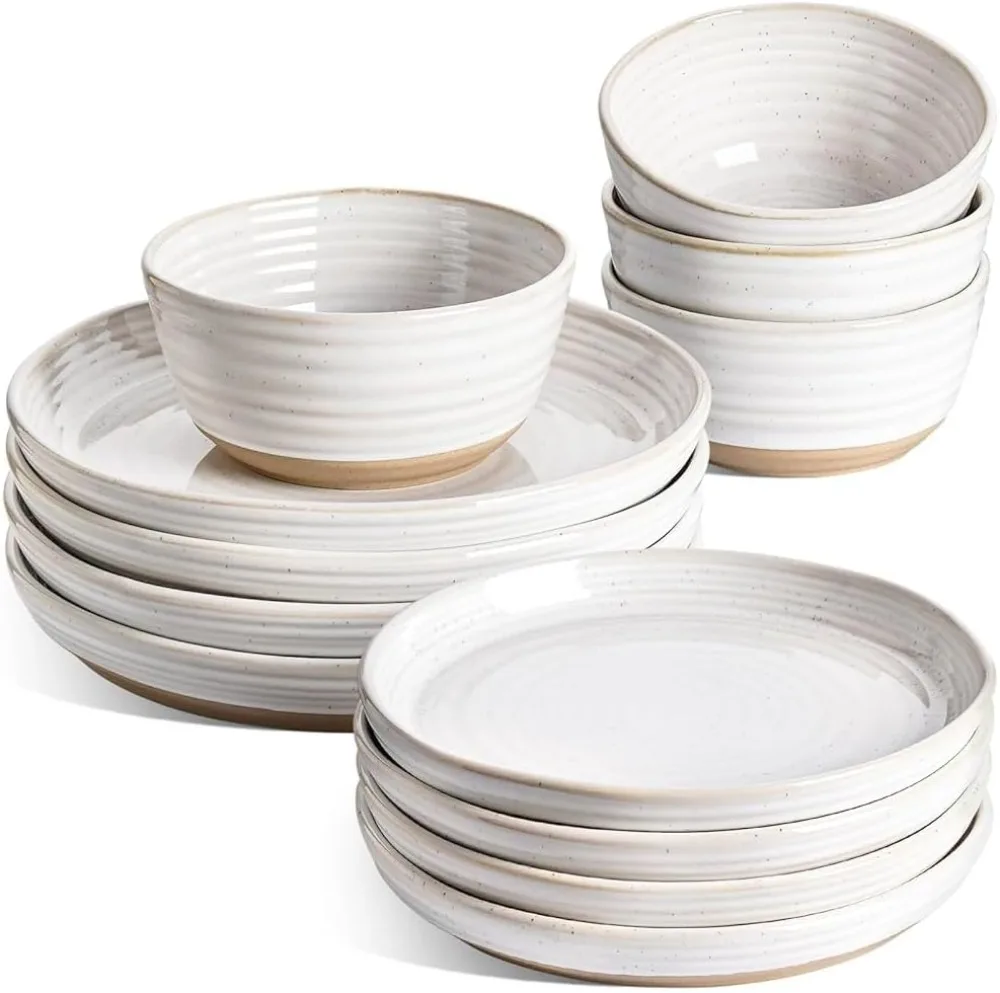 

Stoneware Dinnerware Set for 4, 12-Piece Chip-Resistant Plates Bowls, Microwave & Dishwasher Safe