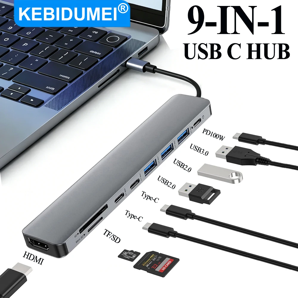 kebidumei-hub-usb-30-9-em-1-estacao-de-docagem-usb-c-divisor-usb-hub-usb-duplo-tipo-c-adaptador-otg-tipo-c-para-hdmi-para-laptop