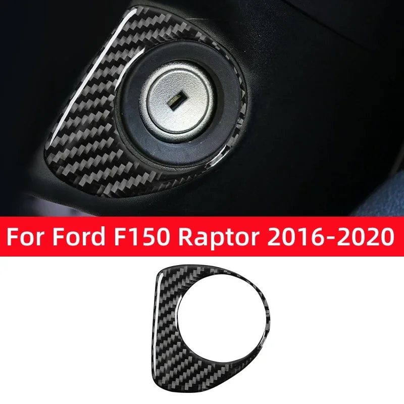 For Ford F150 Raptor 2016-2020 Accessories Carbon Fiber Interior Car Key Ignition Start Hole Decorative Ring Trim Stickers Frame