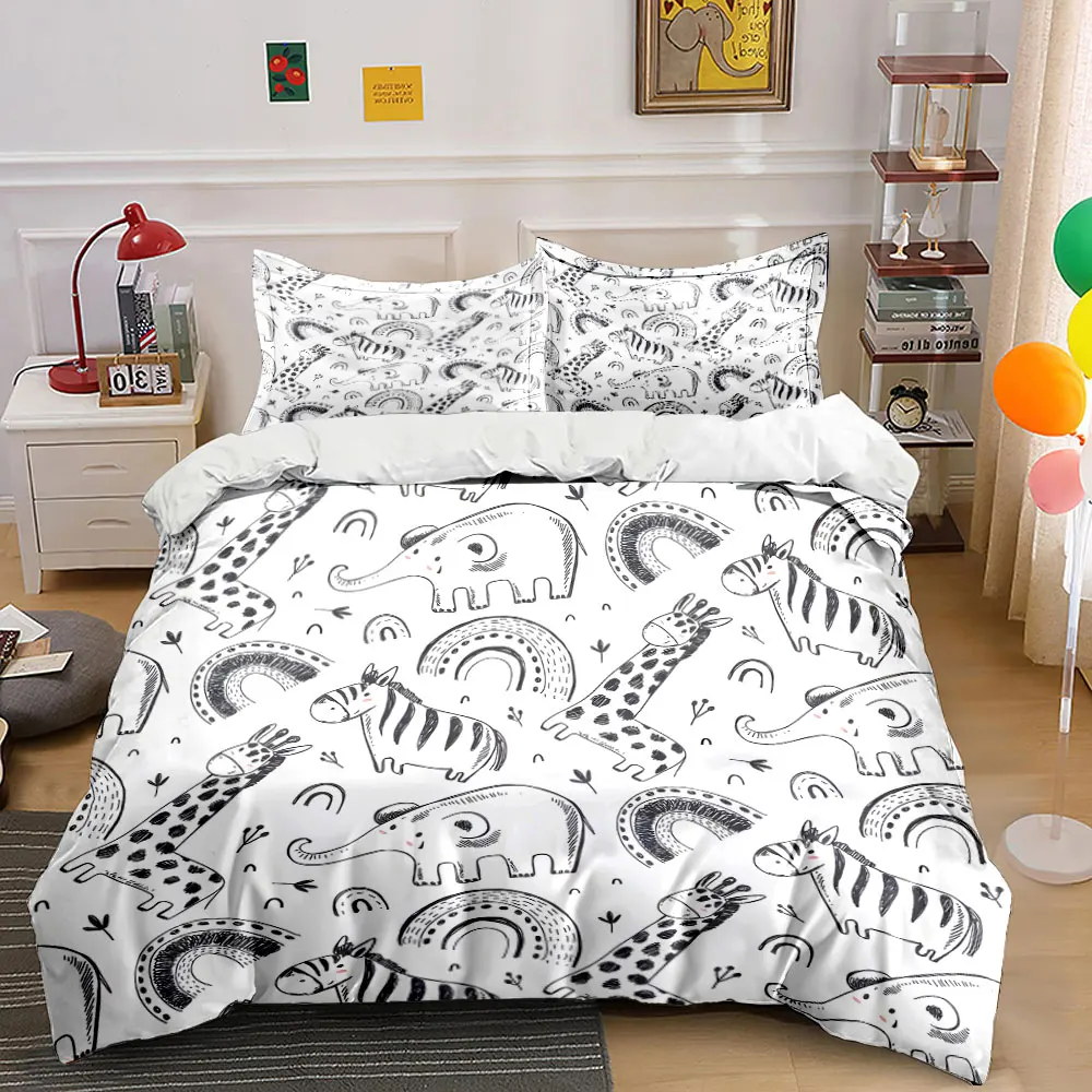 

Animals, rainbows, playful design. Print Bedding Set 1 Duvet Cover 2 Pillowcases for Adult and Children Luxury Gift Full Size