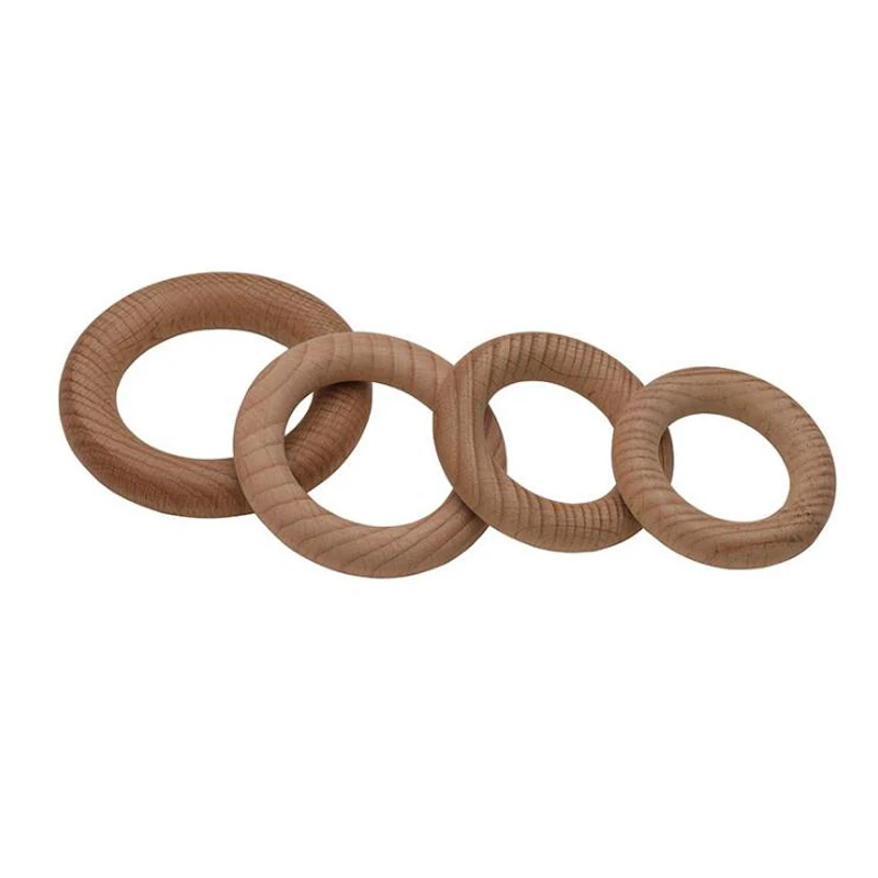 10Pc 50/55/60/70mm Beech Wooden Teether Ring Baby Teething Wooden Crafts Toys for Baby Rattles Wood Ring Crib Mobile Teether