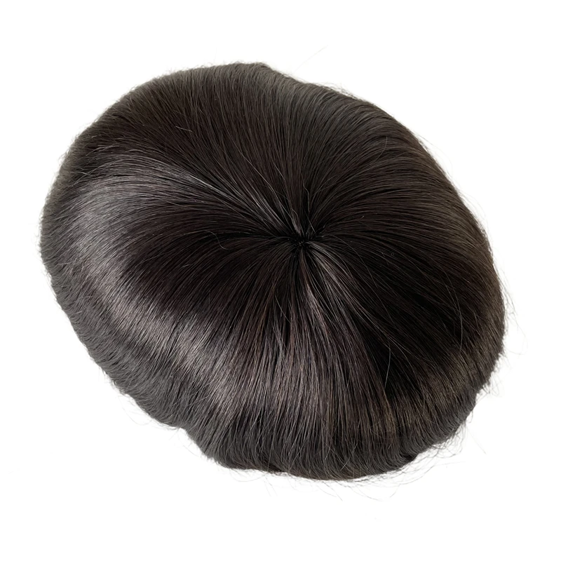 European Virgin Replacement Silky Straight 1b# Lace Unit with PU Perimeter 6x8 AUS Toupee for White Men