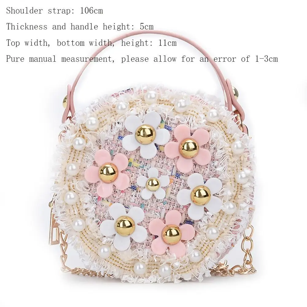 Bolsa crossbody pérola versátil para meninas, bolsa de ombro princesa, bolsas florais para crianças, coreana