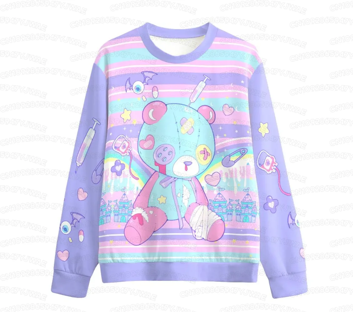 Hurt bear Women's Sweatshirt Cute Kawaii Rainbow Bear Long Sleeve Kid T-shirt  Fairy Kei Menhera Yami Kawaii Pastel Goth Tops