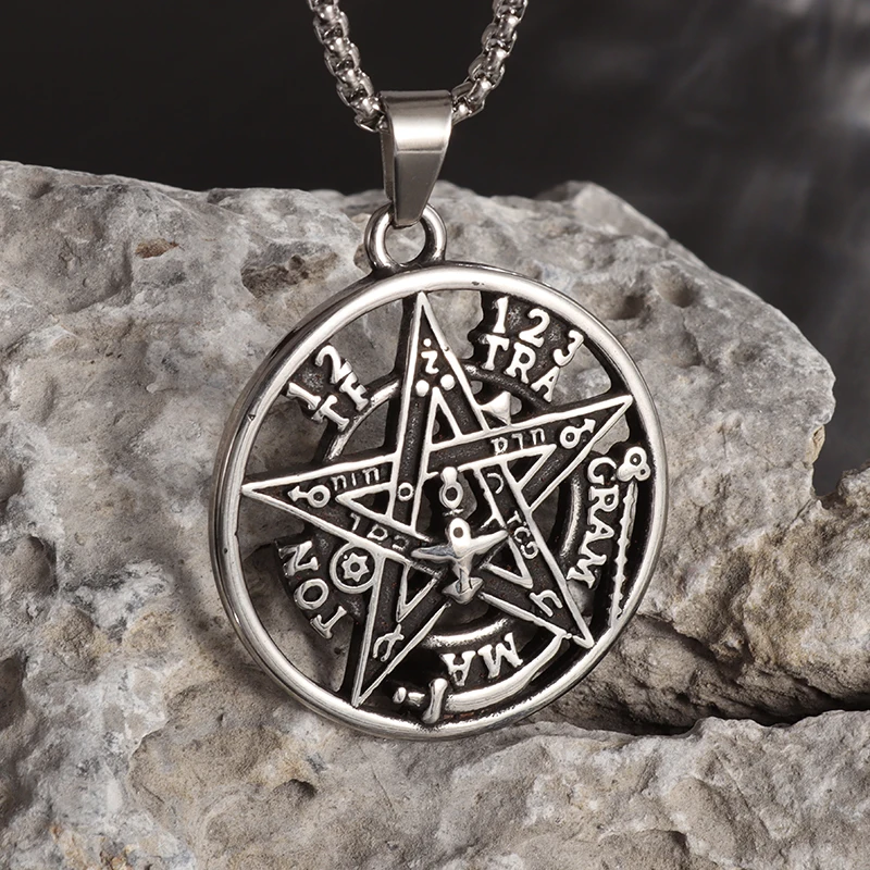 Vintage Witchcraft Pentagram Pendant Men\\\\\\\\\\\'s Jewish Hebrew Tetragrammaton Stainless Steel Jewelry Men\\\\\\\\\\\'s Amulet Necklace