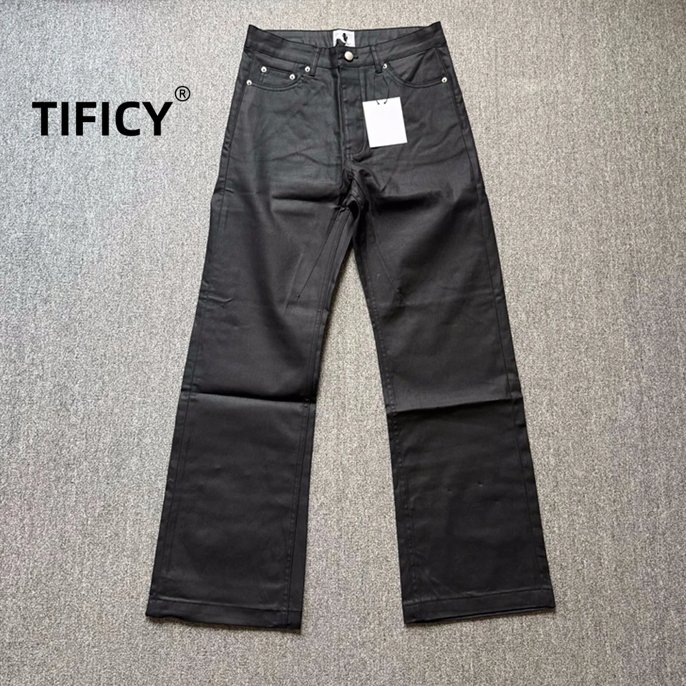 هاي ستريت جان السراويل RO نمط 25SS جديد الأصلي اللون مستقيم أنبوب فضفاض فرشاة الشمع المغلفة الشارع الشهير عارضة الدنيم السراويل #1