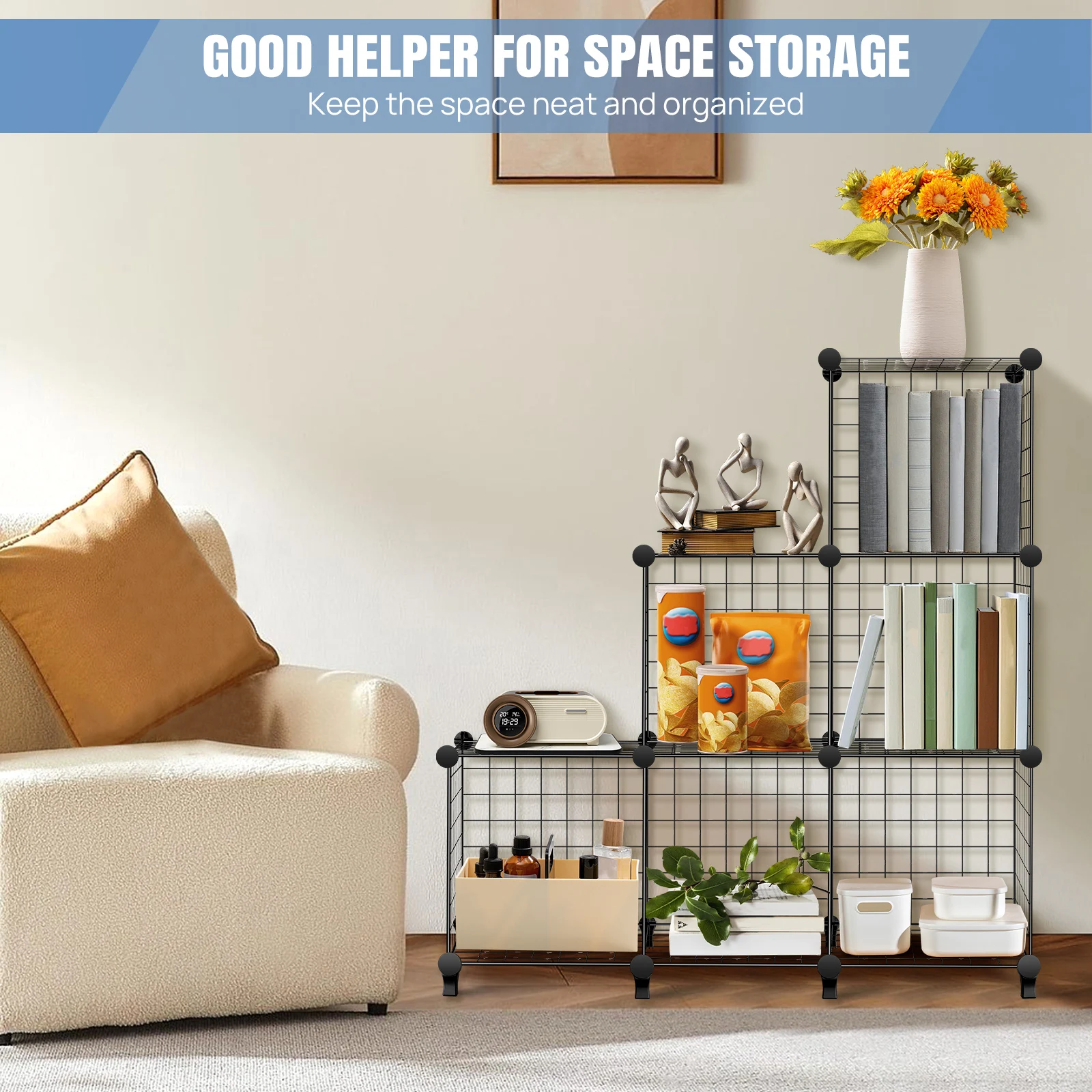 لتقوم بها بنفسك 6 مكعب سلك شبكة أرفف تخزين قابلة للتكديس المنظم خزانة حوامل خزانة الكتب رف الكتب لمكتب غرفة المعيشة غرفة نوم المطبخ