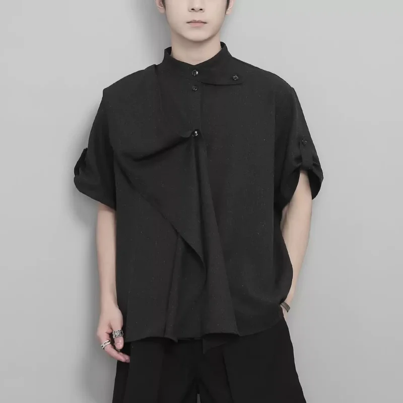 

Original Niche Fashion Brand Darkly Personality Irregularity Deconstruction Splicing Design Casual Short Sleeve Shirts