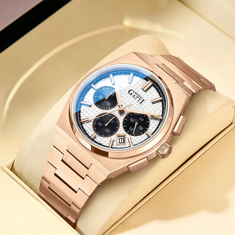 

Высококачественные мужские часы BONEST GATTI, циферблат 42 мм, корпус из нержавеющей стали 316L, кварцевые наручные часы с сапфировым стеклом