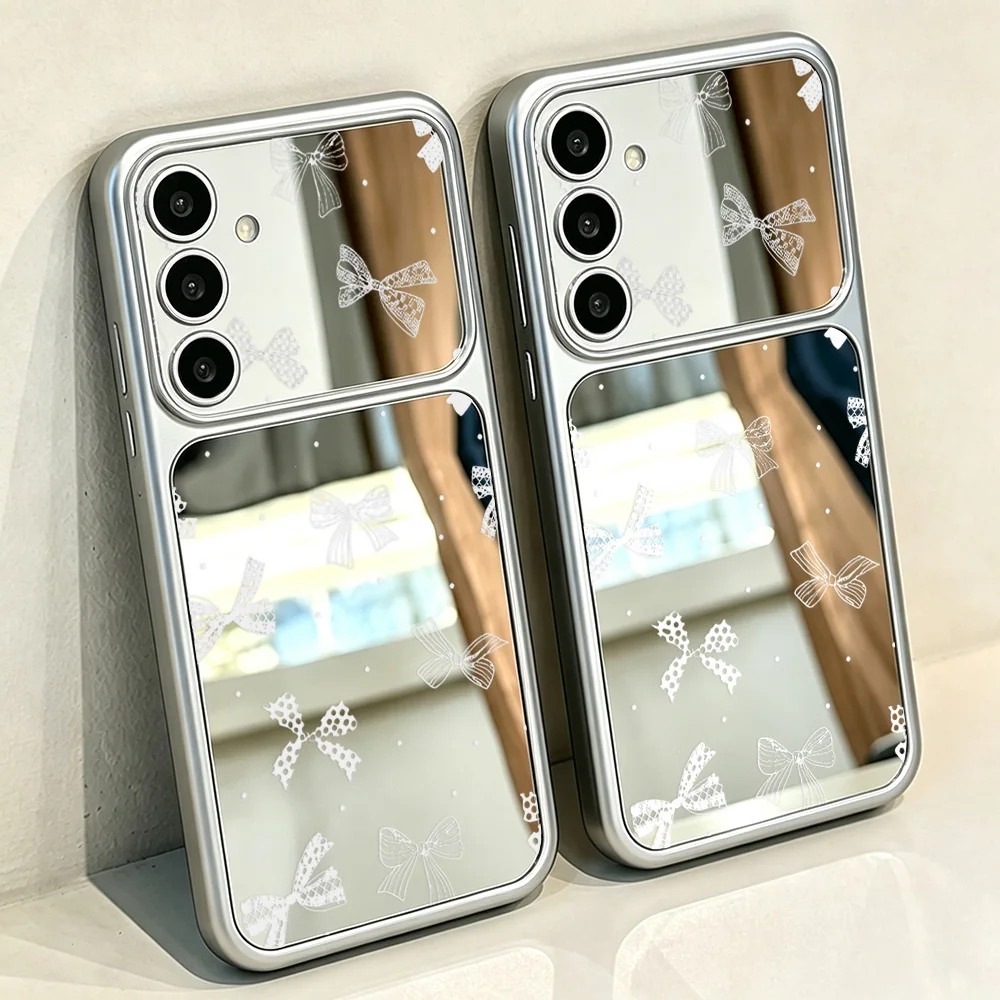 Niedliche Blumen-Schleifen-Handyhülle für Samsung A57 A56 A16 A37 A36 A07 A17 A55 A54 A26 S23 S24 S25 FE S26 Ultra Spiegel-Stoßfeste Hülle