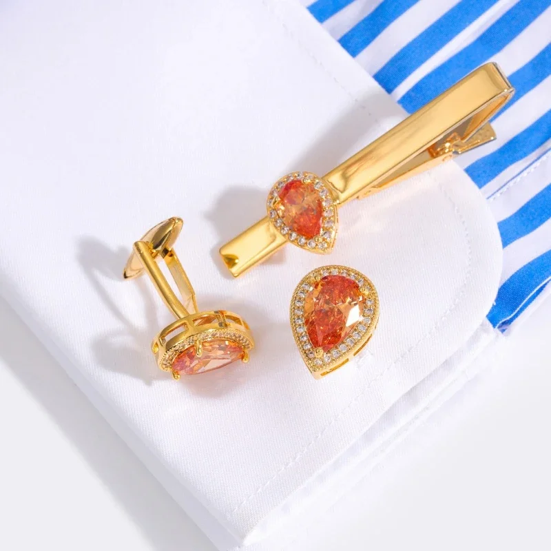 New Luxury Water Drop Zircon Cufflinks Jewelry , Men Women French Shirts Crystal Rhinestone Cuff Links Wedding Accessories Gifts