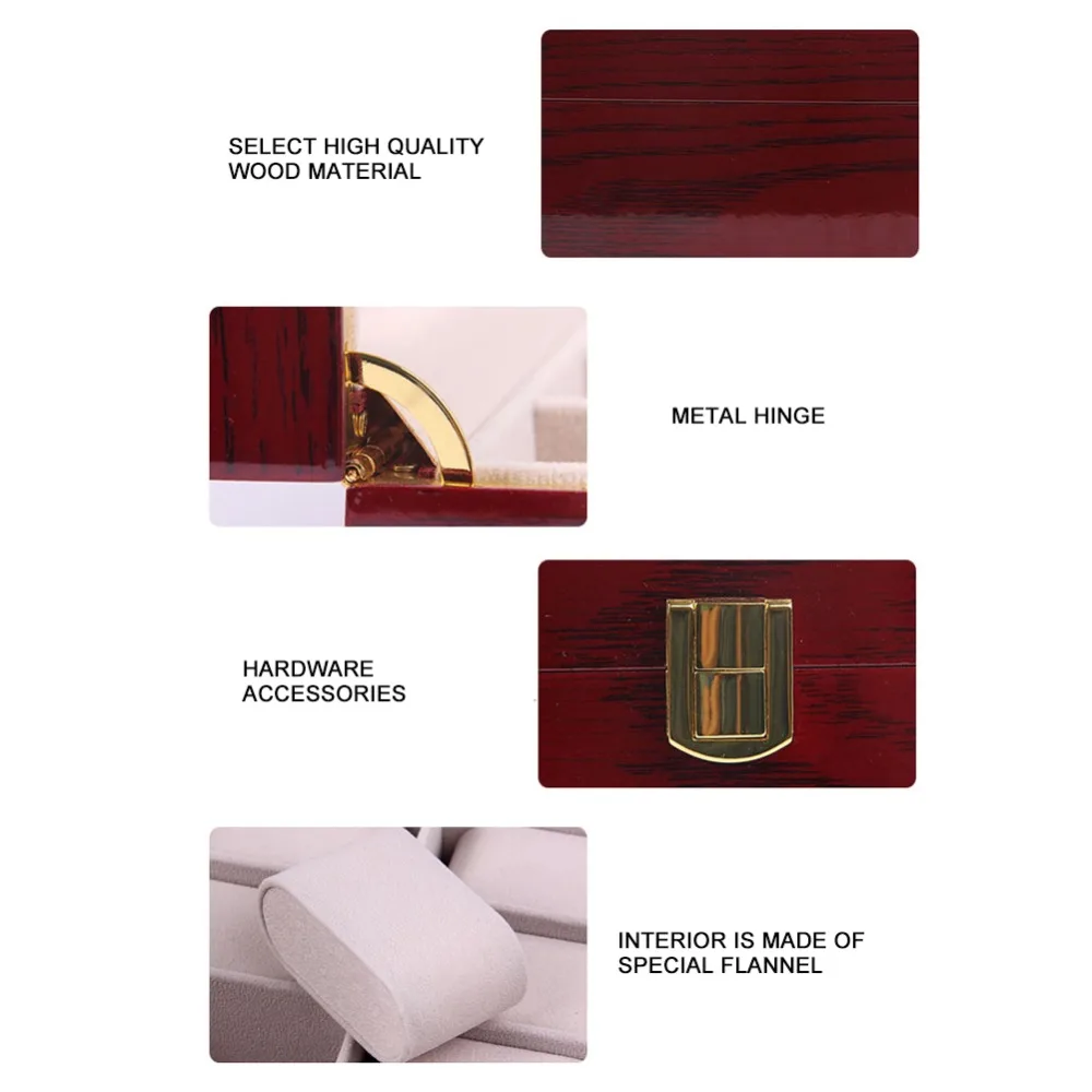 オーガナイザー木製時計ボックス-レッド-10-スロット-ジュエリーボックス-光沢のある高級収納ボックス-コレクション