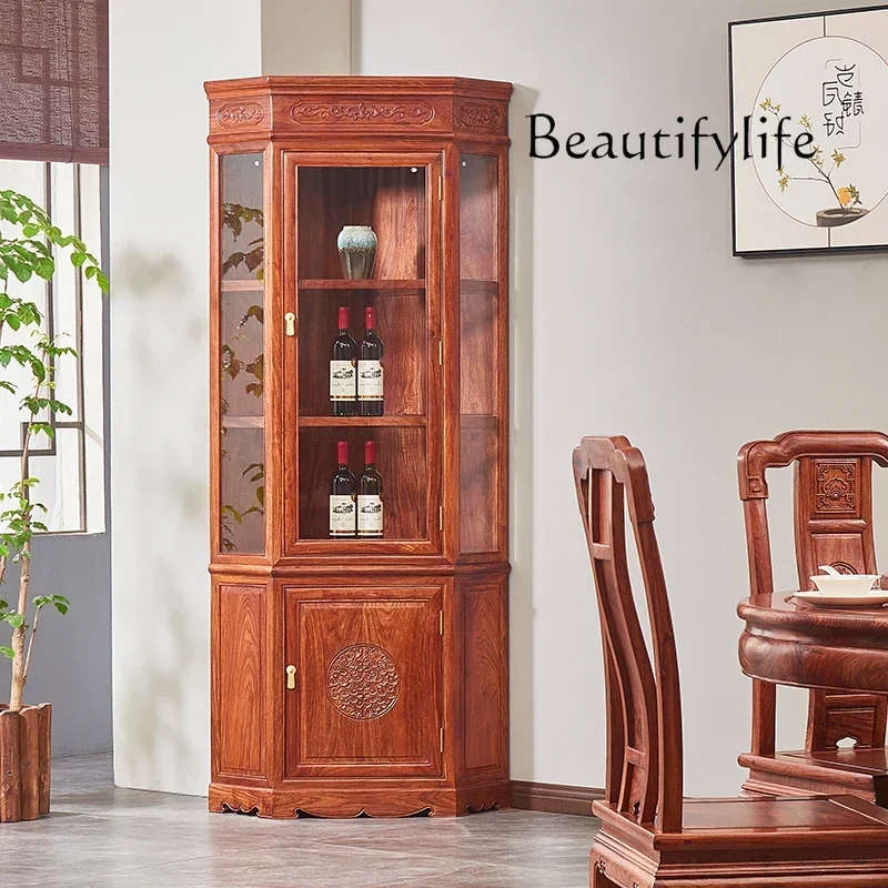 

New Chinese Corner Wine Cabinet Mahogany Display Decorative Display All Solid Wood Multifunctional Storage Designer