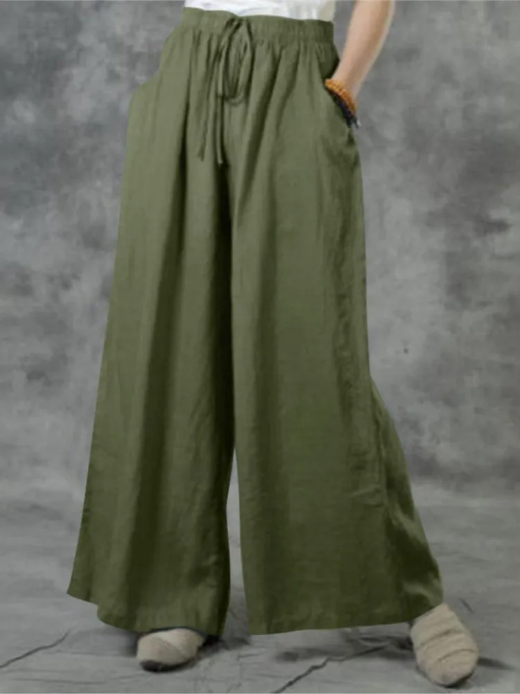 عادية جديدة بلون السراويل الطويلة النساء موضة الرباط مرونة الخصر فضفاضة واسعة الساقين السراويل الإناث التنقل السراويل Y2k الجديدة #3