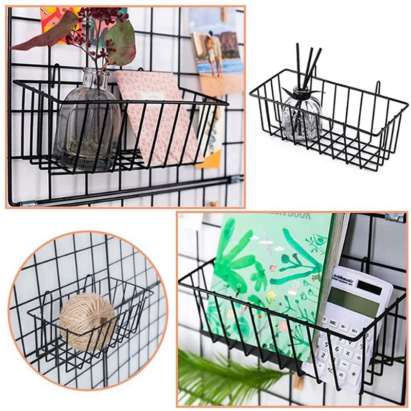 

6 Pcs Wire Baskets,Wall Grid Panel Hanging Wire Basket,Wall Storage And Display Basket For Cabinet & Pantry Organization