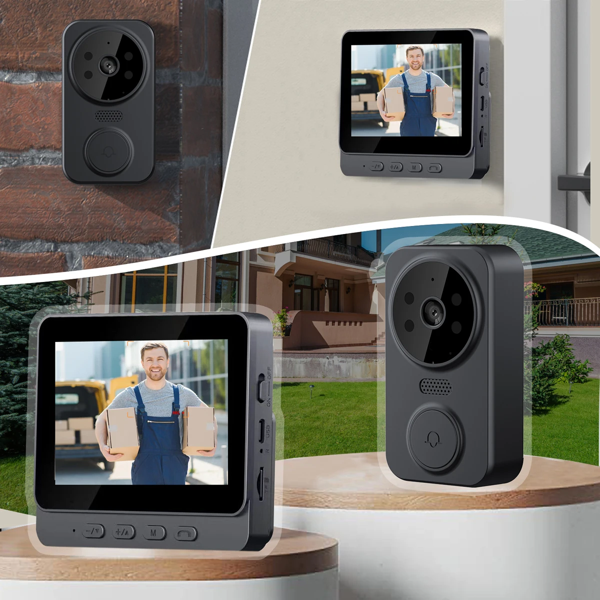 XBIBI Video Doorbell Wireless Bluetooth Doorbell Camera, 4.3 Inch Display 2 Way Audio Intercom, HD Night Vision , Smart Door Peephole Camera, Easy to Install