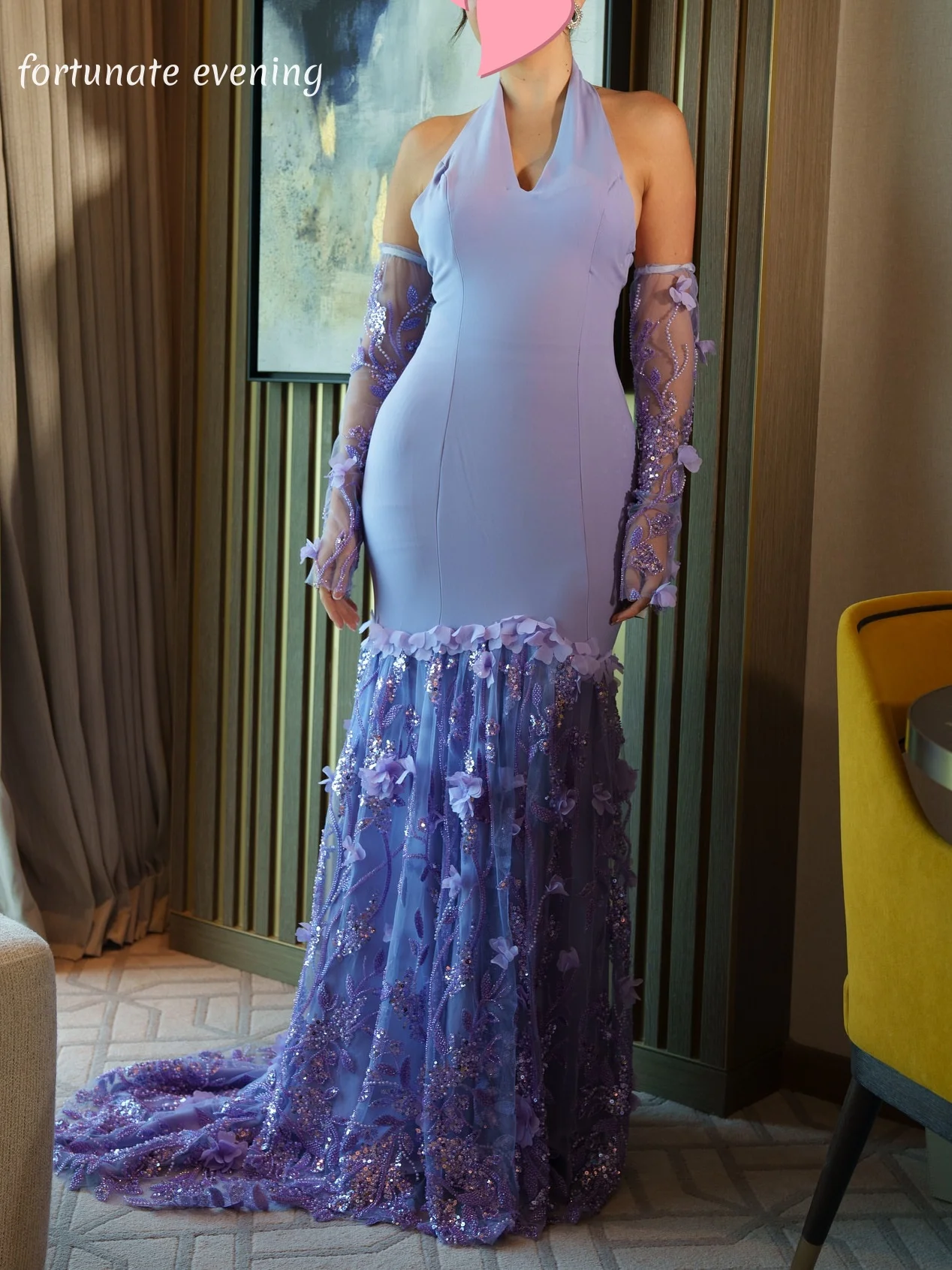

Fortunate Evening Elegant Vintage Sweet Lilac Mermaid Lace Flowers Customized Formal Occasion Prom Dress Evening Party Gowns