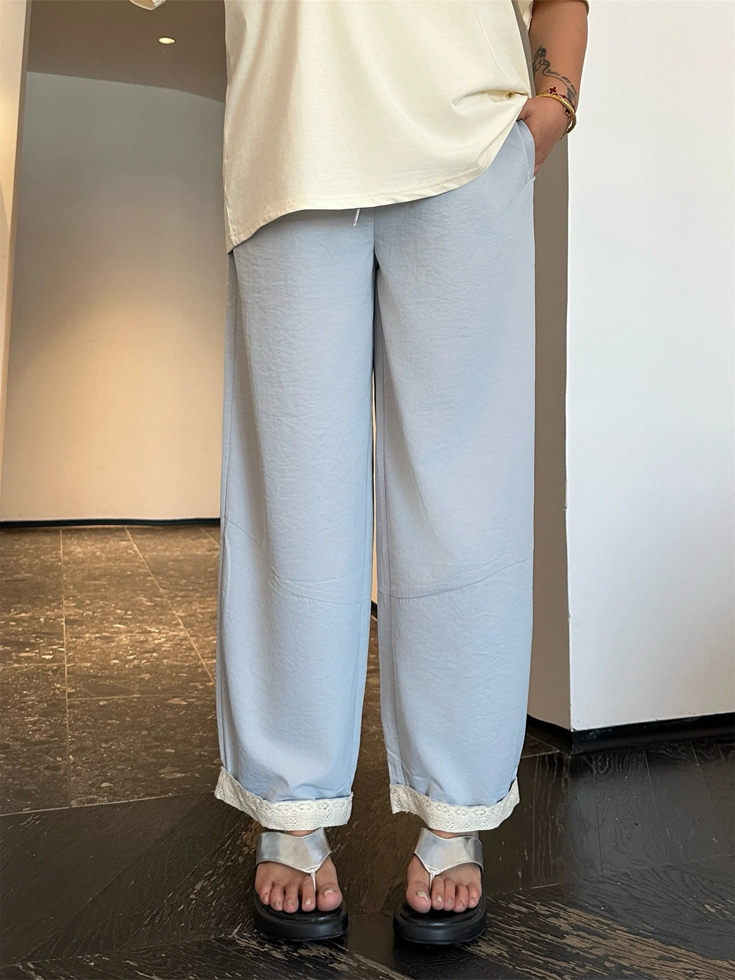 

plus Size Women's Casual Loose Fit Nine-Piece Thin Pants Drapey High Waist Trousers for Summer plus Size Fashion plus Size