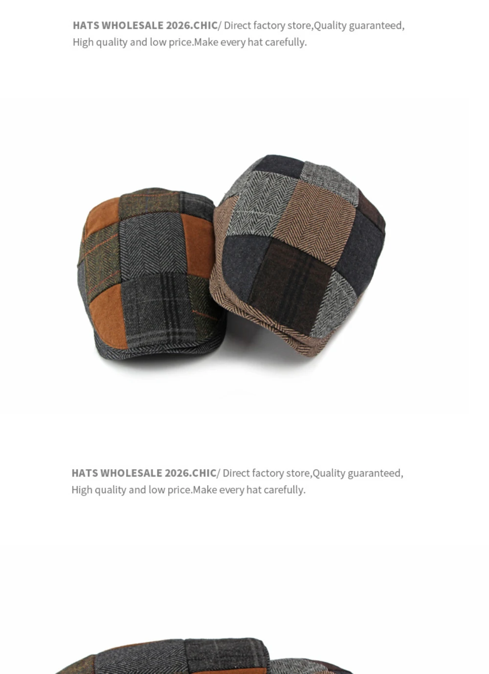 HT5157 Herren- und Damen-Baskenmütze, Retro-Patchwork-Künstlermütze, karierte Ivy-Flatcap, 2026 neue Herbst-Winter-Wollmütze – Detail 6